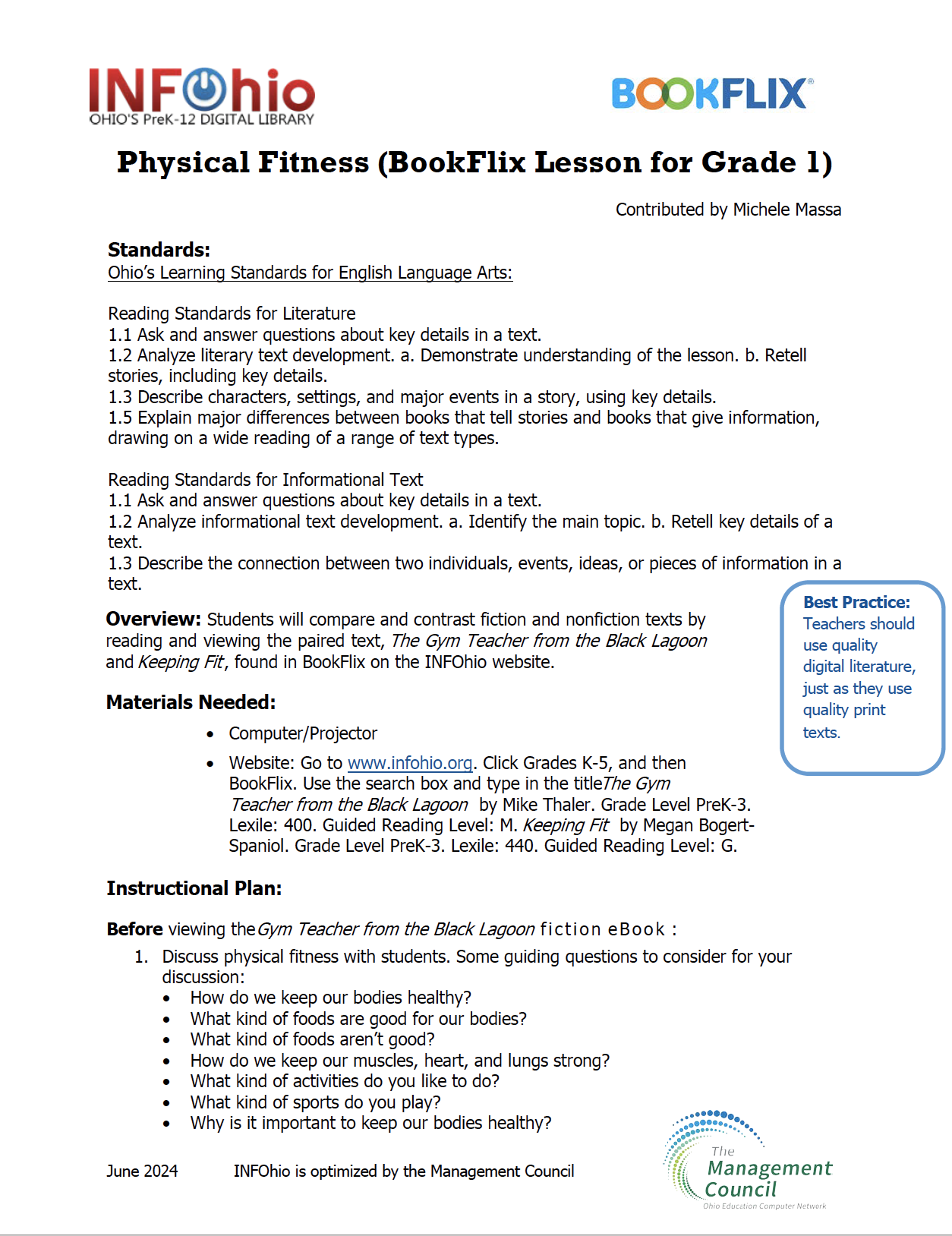 Physical Fitness (BookFlix Lesson for Grade 1)